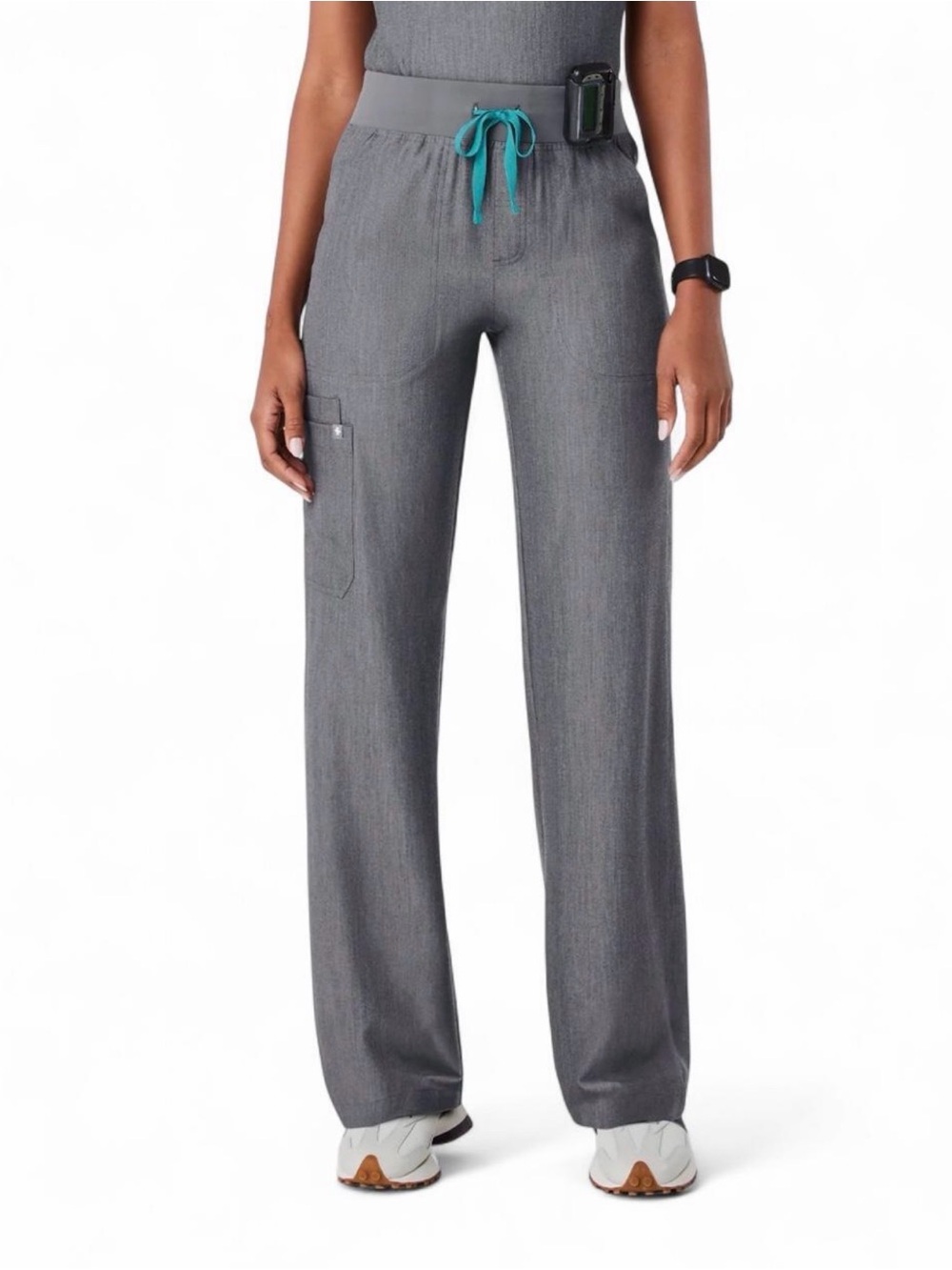 Figs Isabel high rise Wide-Leg Scrub Pants with Teal Drawstring